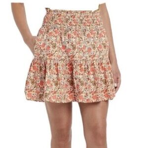 Floral Tiered High Waisted Cotton Mini Skirt Universal Thread Size XS